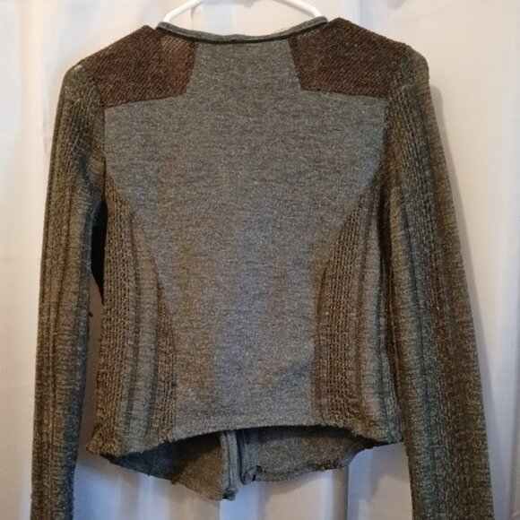 MISS ME Designer Cardigan Sweater women XS Gray Green Brown Crochet & knit ZipUp - Picture 7 of 10